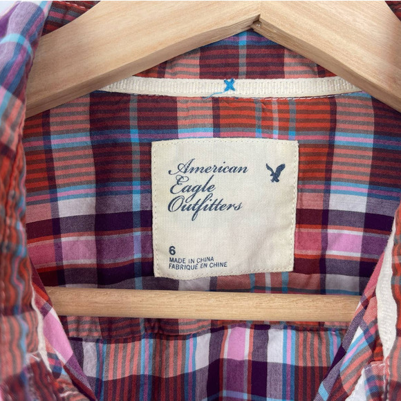 American Eagle Plaid Button Up Blouse Top - Picture 5 of 6